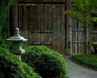 gray concrete post and green grass, Japan