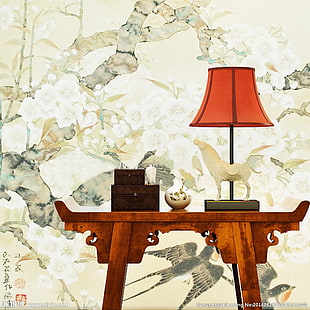 red and black table lamp, China, abstract