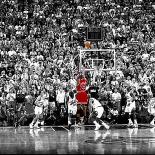 selective color photography of Michael Jordan The Last Second 10 Shot