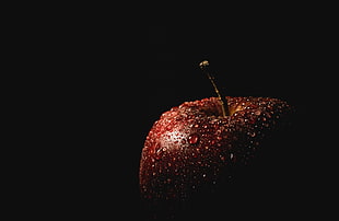 red apple, Apple, Drops, Black background