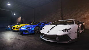 blue and white sports coupe, car, Super Car , Lamborghini