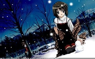 brown haired anime girl stepping on snow HD wallpaper