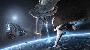spaceship illustration, spaceship, space station, science fiction, digital art HD wallpaper