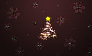 green christmas tree with string lights HD wallpaper