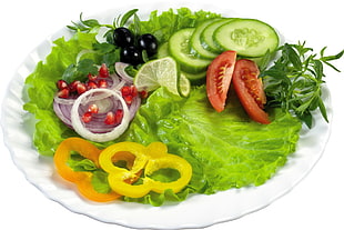 mixed vegetable salad served on white ceramic plate