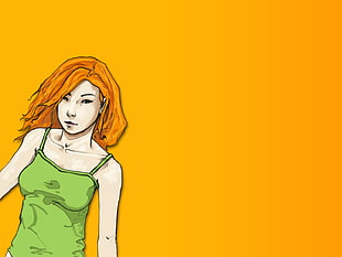 orange haired woman wearing green spaghetti strap top illustration