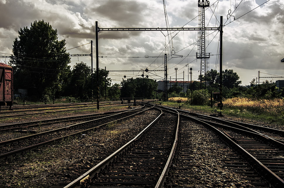 train track rails, train, old, rust, car HD wallpaper