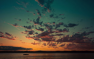 boat at the lake during sunset HD wallpaper