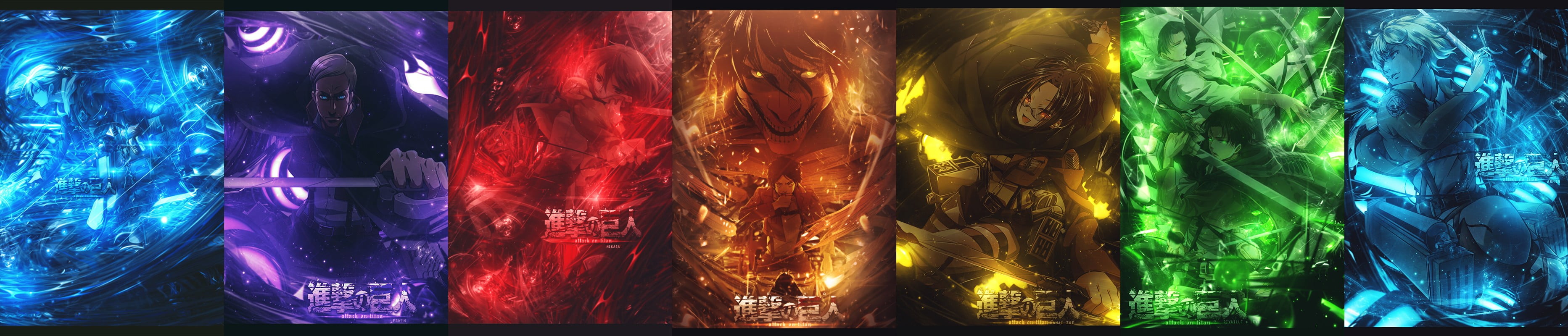 assorted-color anime characters digital wallpaper, Shingeki no Kyojin, Eren Jeager, Mikasa Ackerman, Armin Arlert