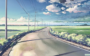 gray asphalt road painting, anime, 5 Centimeters Per Second