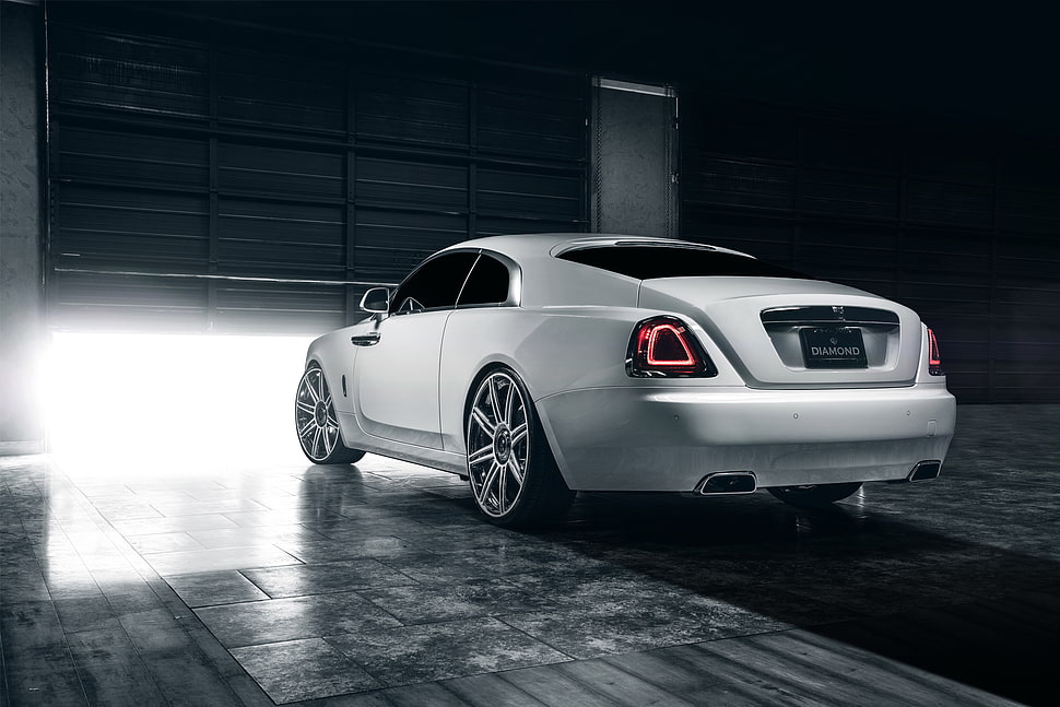 white coupe HD wallpaper
