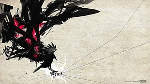 black and red crow illustration, crow, abstract, birds, animals