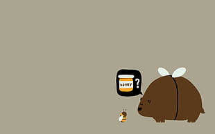 brown animal and bee illustration, bees, bears, honey, brown