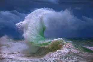 ocean wave, waves, sea, wind, clouds HD wallpaper