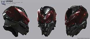 black and red metal helmet