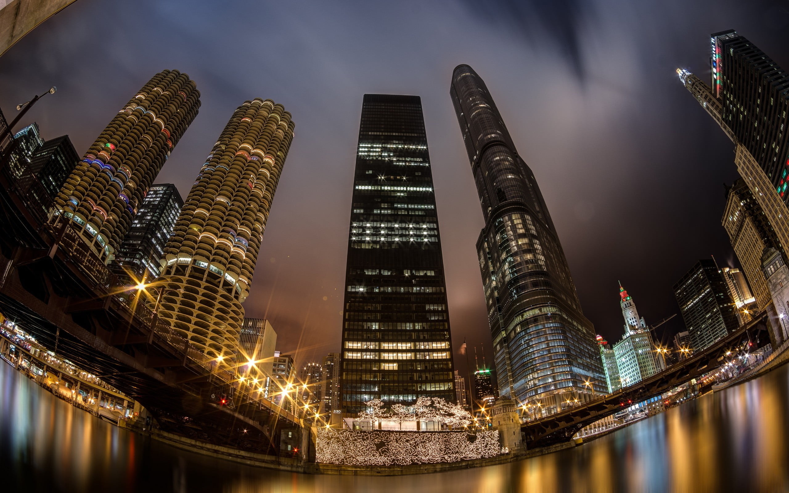 black building, cityscape, HDR, reflection, building