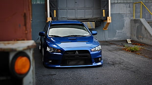 blue Mitsubishi sedan, car, Mitsubishi Lancer HD wallpaper