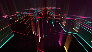 abstract, neon, dots, Tron