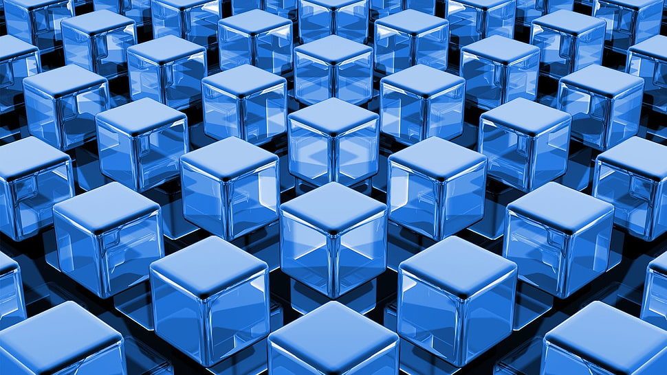 blue and white wooden table, abstract, cube, blue HD wallpaper
