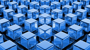 blue and white wooden table, abstract, cube, blue