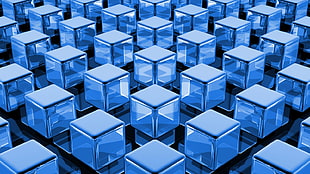 blue and white wooden table, abstract, cube, blue