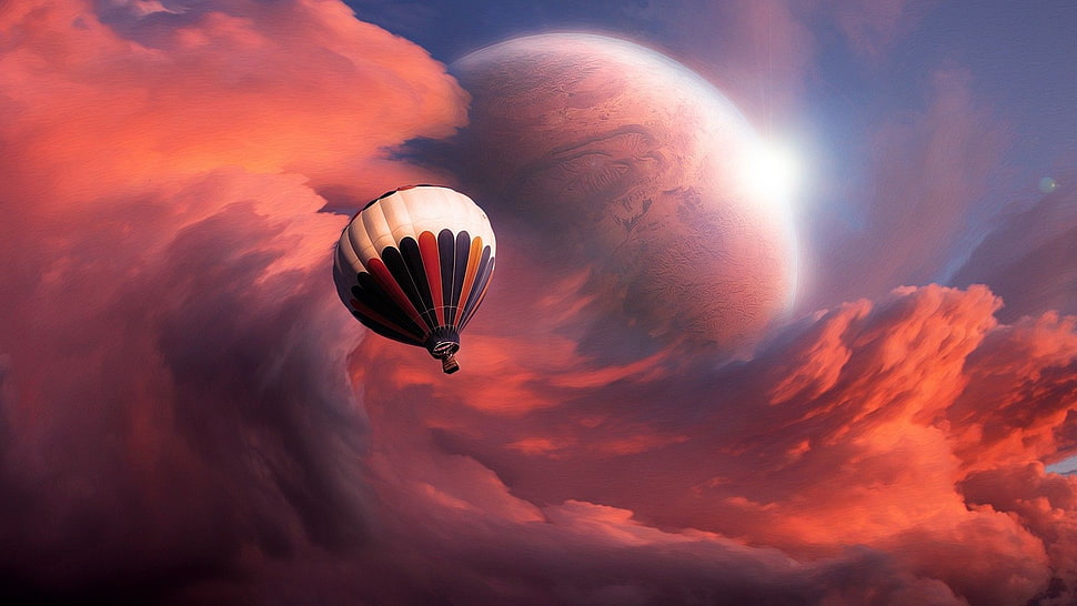 hot air balloon flying on cloudy sky HD wallpaper