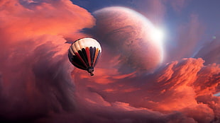 hot air balloon flying on cloudy sky