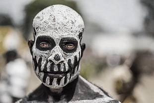 white and black skull face paint, African, body paint, men HD wallpaper