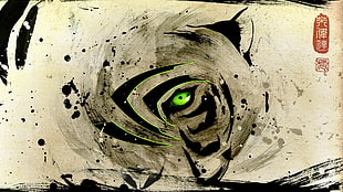 black and beige tiger painting, abstract, eyes