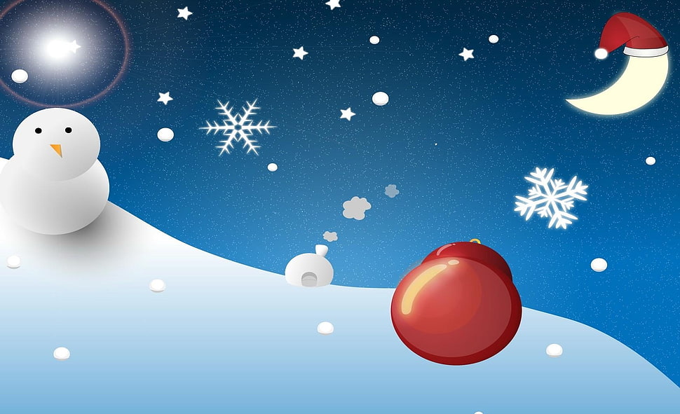 Snowman and red Christmas bauble wallpaper HD wallpaper
