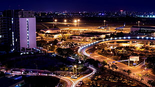 cityscape aerial view, airport, night, Vietnam