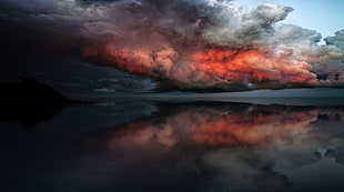volcano eruption digital wallpaper, nature, water, clouds