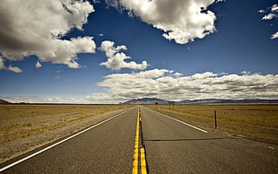 gray concrete road, landscape, road, sky