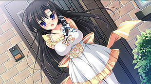 black haired female anime character HD wallpaper
