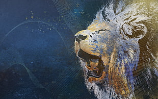 lion howling painting
