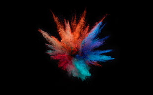 photo of colored powder blast, MacBook, colorful, minimalism, simple background