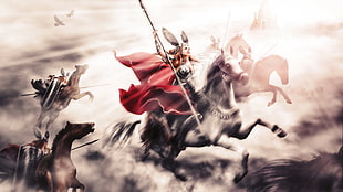 Valkyrie illustration, sunlight, horse, valkyries HD wallpaper
