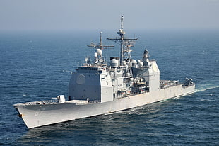 white battleship on ocean water during daytime HD wallpaper