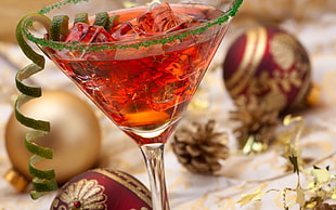 clear Martini glass, Christmas, New Year, drink, Christmas ornaments  HD wallpaper