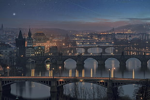 gray concrete bridges, city, Prague, Czech Republic, Charles Bridge HD wallpaper