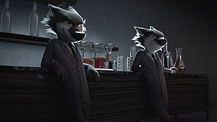 two fox characters, wolf, Anthro, animals, 3D