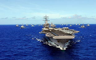 gray aircraft carrier, aircraft carrier, ship, military, military aircraft HD wallpaper