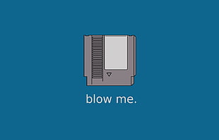 SNES game cartridge illustration, video games, typography, dark humor, blue background HD wallpaper