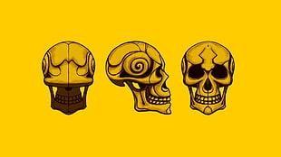 three human skulls illustration, yellow, skull