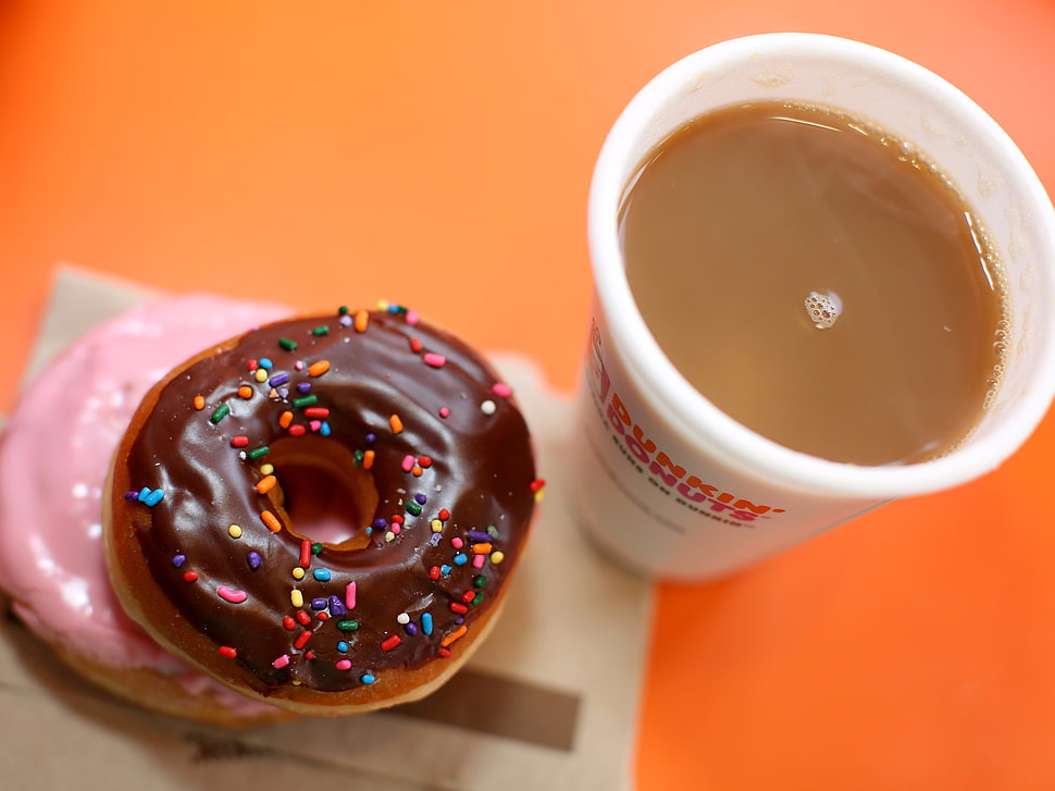 Dunkin Donuts with coffee HD wallpaper