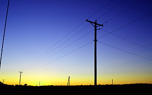 black electric post, photography, landscape, dusk, utility pole HD wallpaper