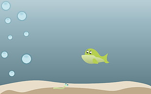 green fish and worm illustration