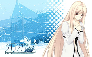 female anime character in white long sleeve dress