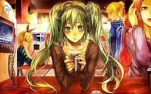 green-haired female anime character, Hatsune Miku, Kagamine Rin, Kagamine Len, Vocaloid