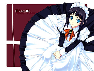 F-ism 10 black haired girl in maid outfit anime character HD wallpaper